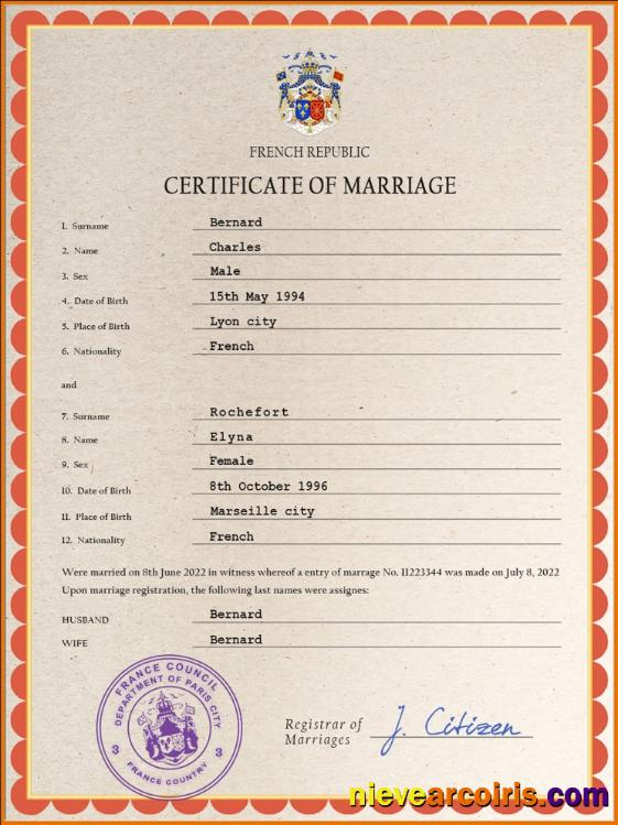 France marriage certificate